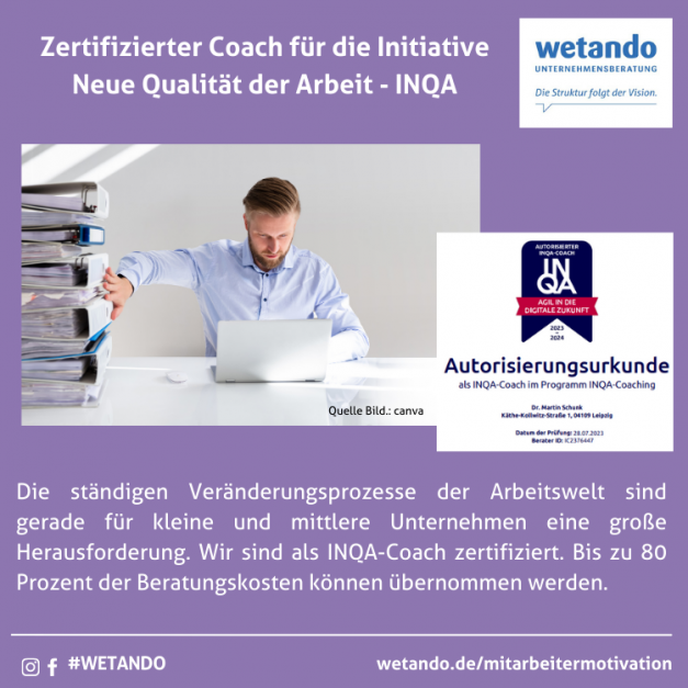 Zertifizierter Coach für die Initiative Neue Qualität der Arbeit (INQA)