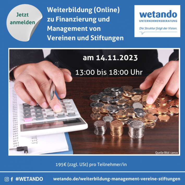 Seminar (Online) Finanzierung und Management von Vereinen am 14.11.2023