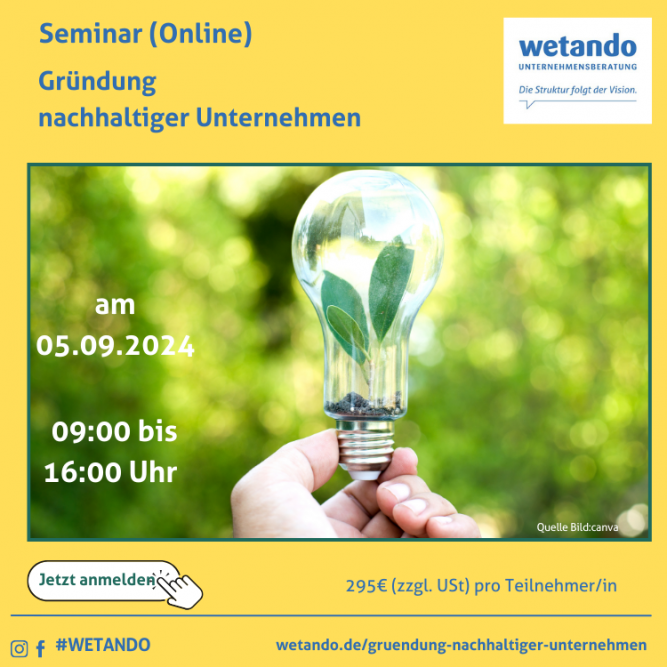 Seminar Gründung nachhaltiger Unternehmen am 05.09.2024