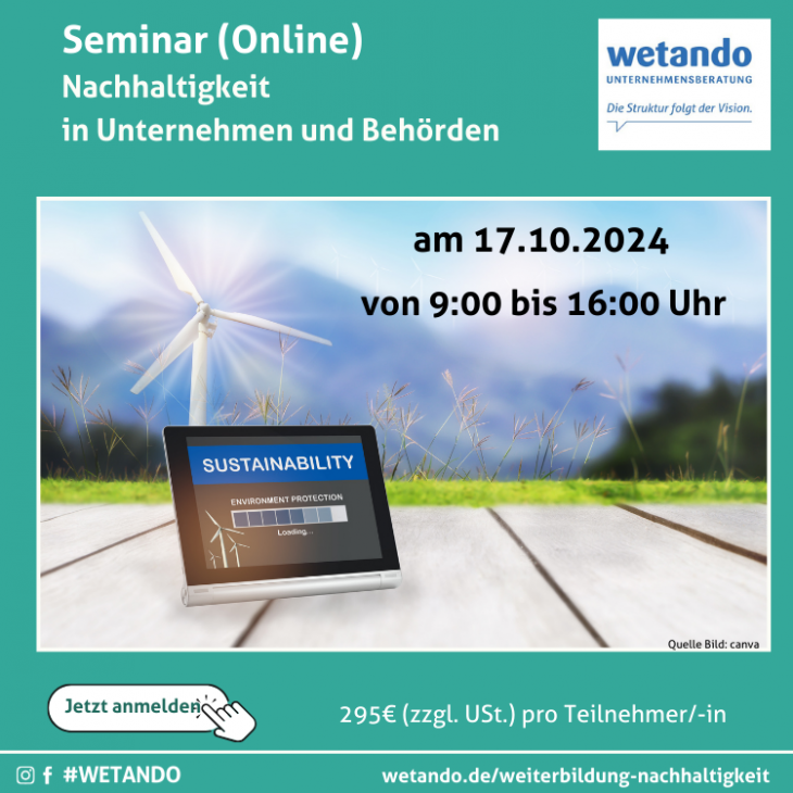 Seminar Nachhaltigkeit in Unternehmen am 17.10.2024