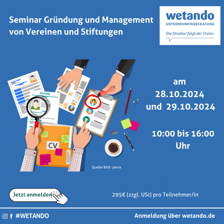 Seminar Gründung und Management von Vereinen und Stiftungen 