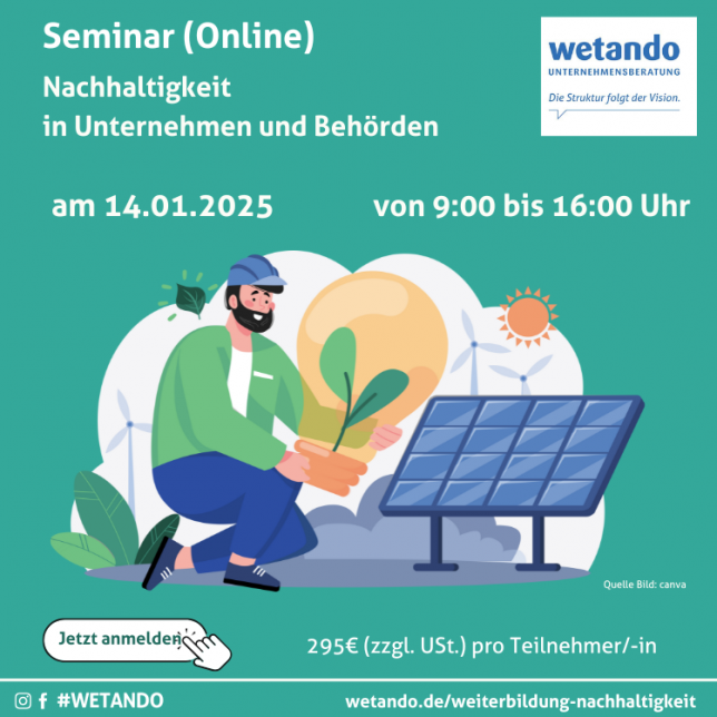 Seminar Nachhaltigkeit in Unternehmen am 14.01.2025