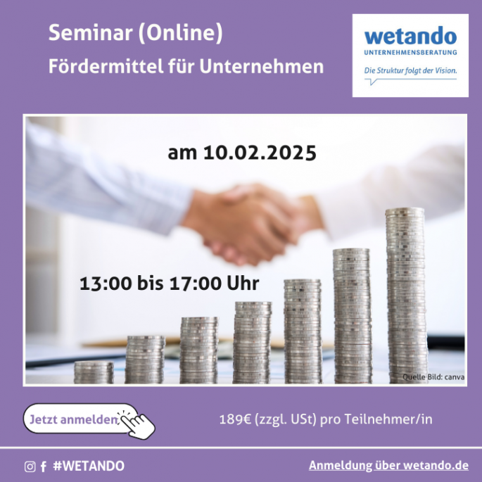 Seminar Fördermittel für Unternehmen am 10.02.2025