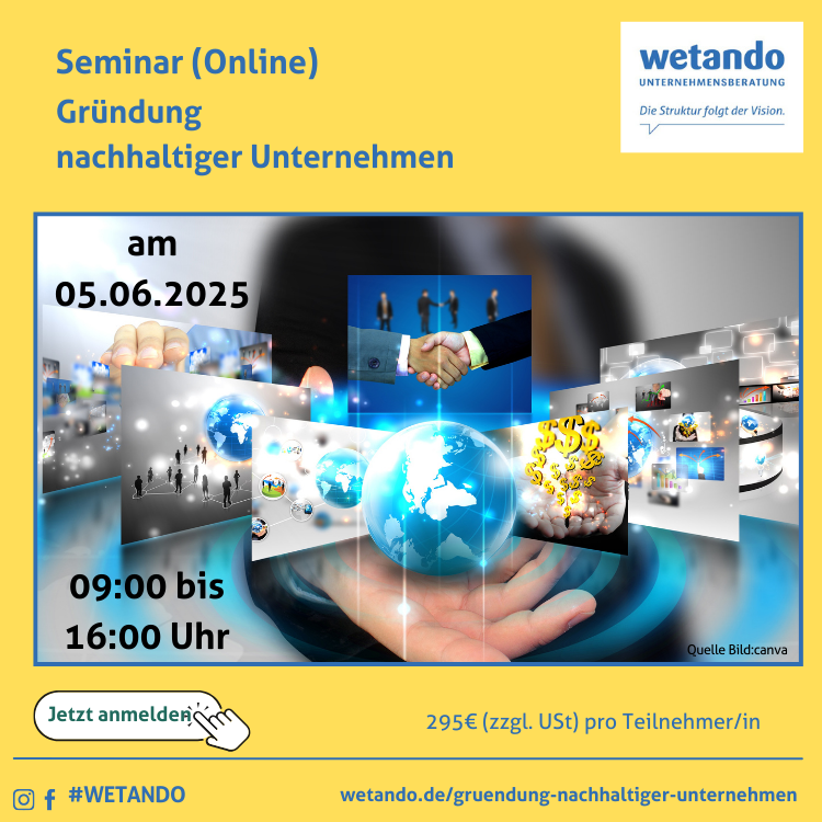 Seminar Gründung nachhaltiger Unternehmen am 05.06.2025