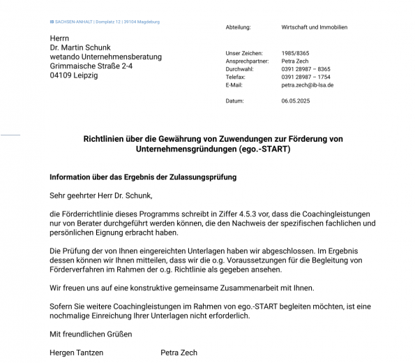 Förderung von Unternehmensgründungen (ego.-START) wetando
