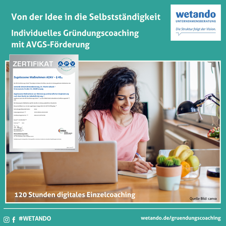 AZAV-zertifiziertes Gründungscoaching bei Wetando